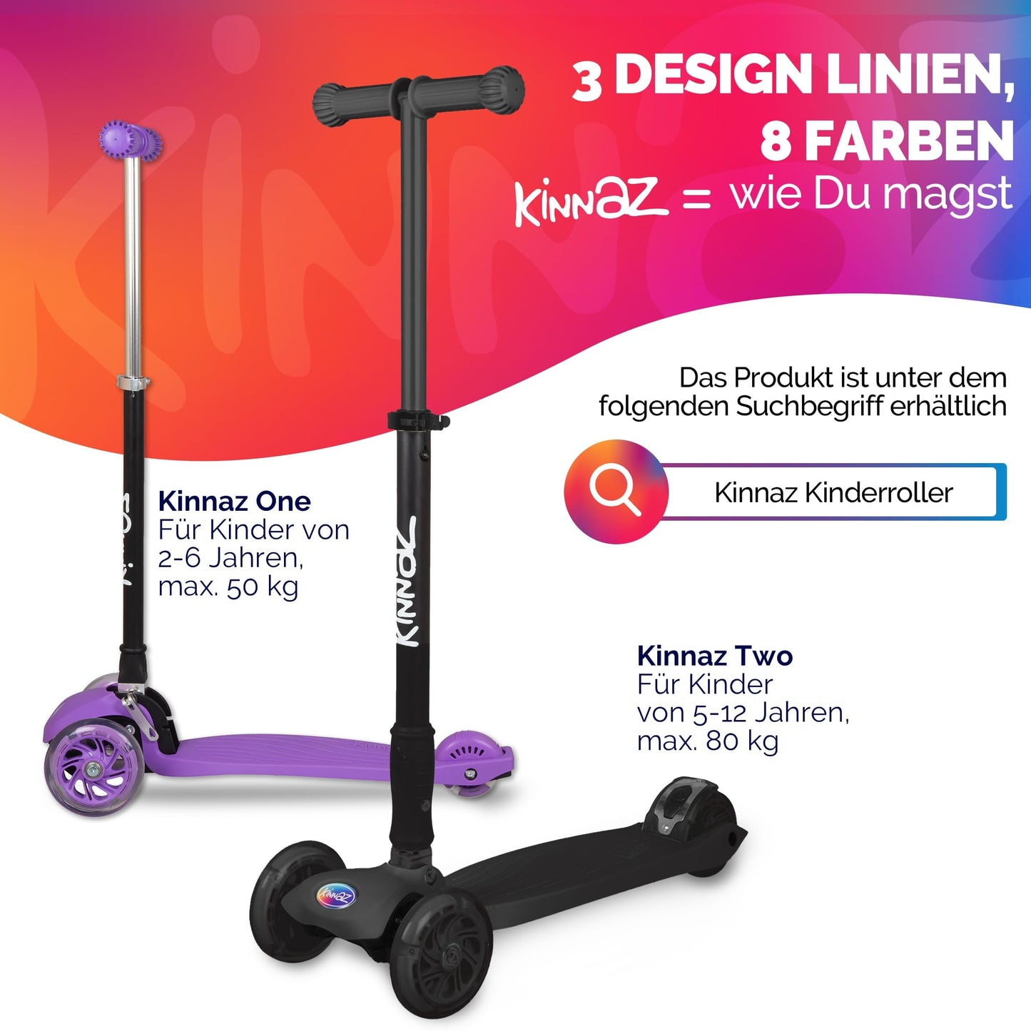 kinnaz Two, Schwarz Blackline, ab 5 - 12 Jahre, faltbar, einstellbar, LED Räder
