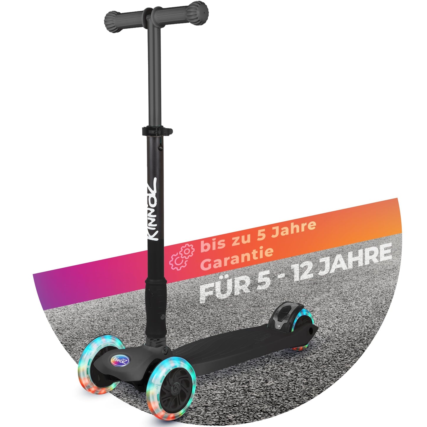 kinnaz Two, Schwarz Blackline, ab 5 - 12 Jahre, faltbar, einstellbar, LED Räder