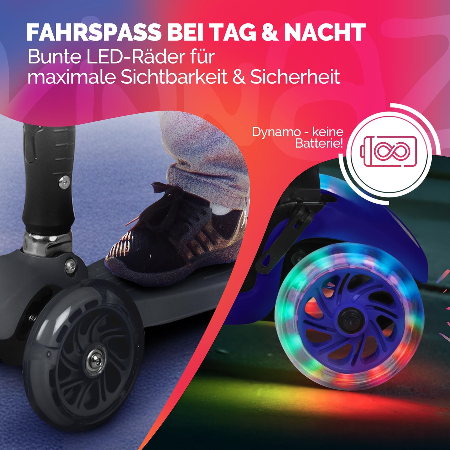 kinnaz Two, Schwarz, ab 5 - 12 Jahre, faltbar, einstellbar, LED Räder