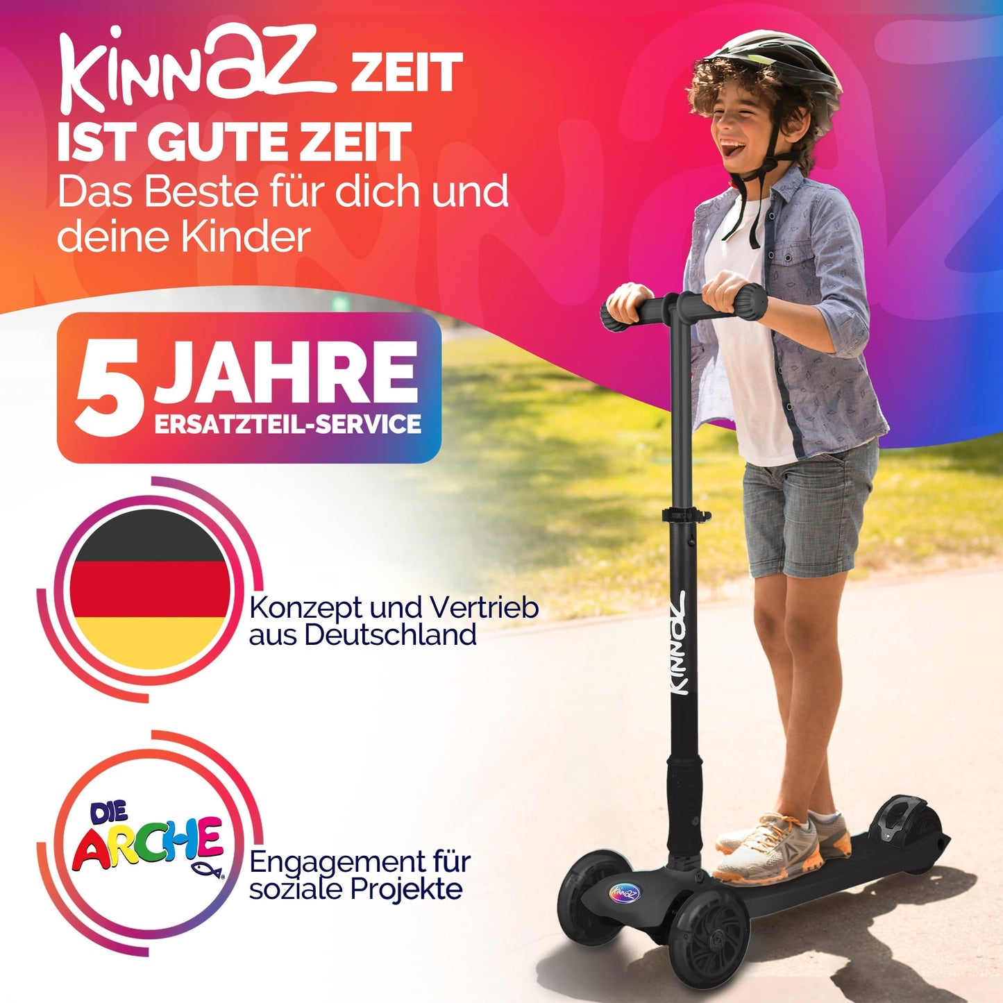 kinnaz Two, Schwarz Blackline, ab 5 - 12 Jahre, faltbar, einstellbar, LED Räder