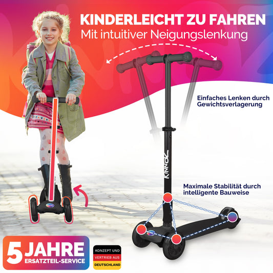 kinnaz Two, Schwarz Blackline, ab 5 - 12 Jahre, faltbar, einstellbar, LED Räder