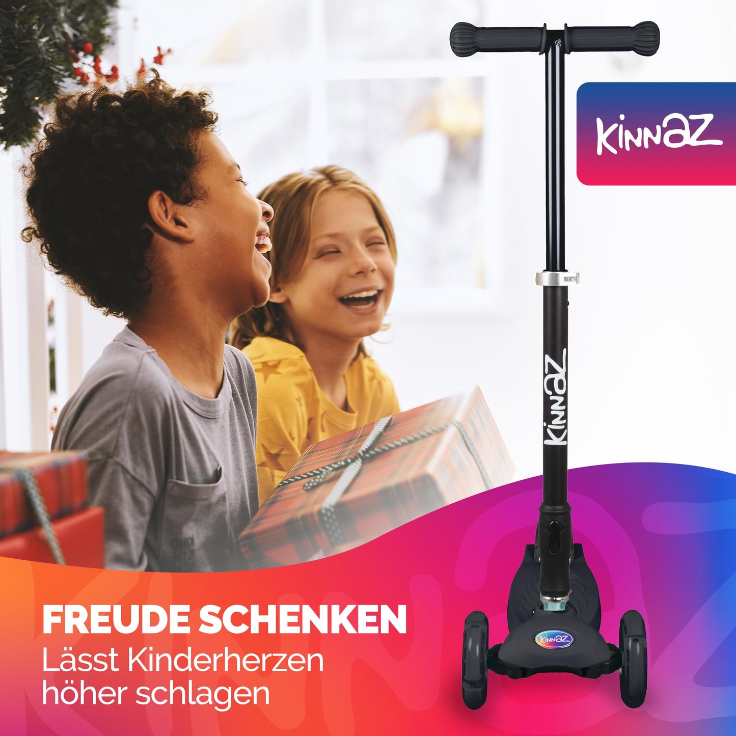 kinnaz Two, Schwarz, ab 5 - 12 Jahre, faltbar, einstellbar, LED Räder