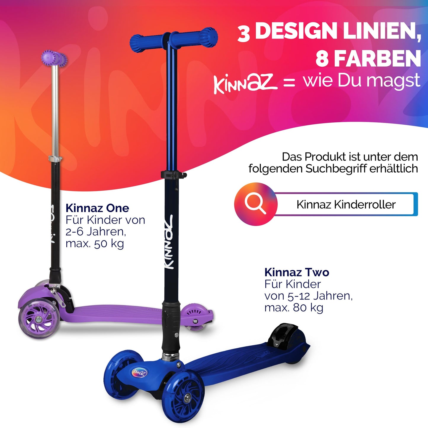 kinnaz Two, Dunkelblau, ab 5 - 12 Jahre, faltbar, einstellbar, LED Räder