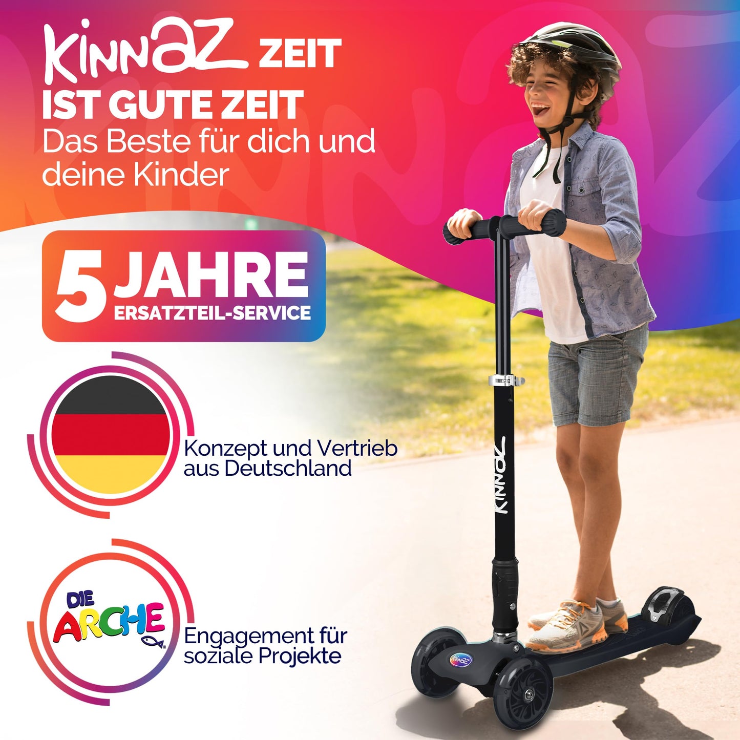 kinnaz Two, Schwarz, ab 5 - 12 Jahre, faltbar, einstellbar, LED Räder