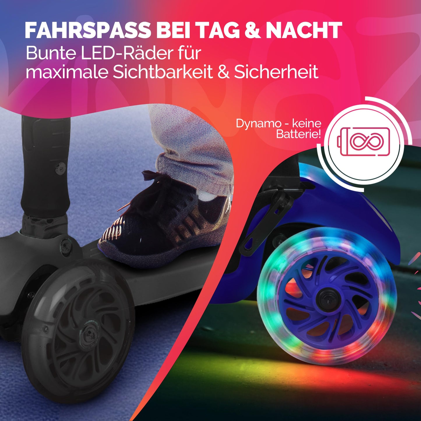 kinnaz Two, Schwarz Blackline, ab 5 - 12 Jahre, faltbar, einstellbar, LED Räder
