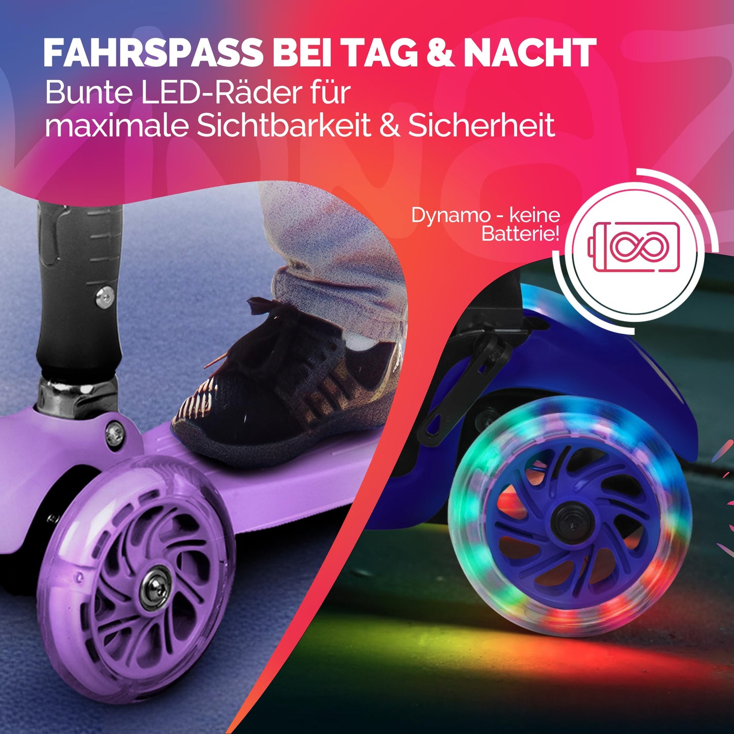 kinnaz Two, Lila, ab 5 - 12 Jahre, faltbar, einstellbar, LED Räder