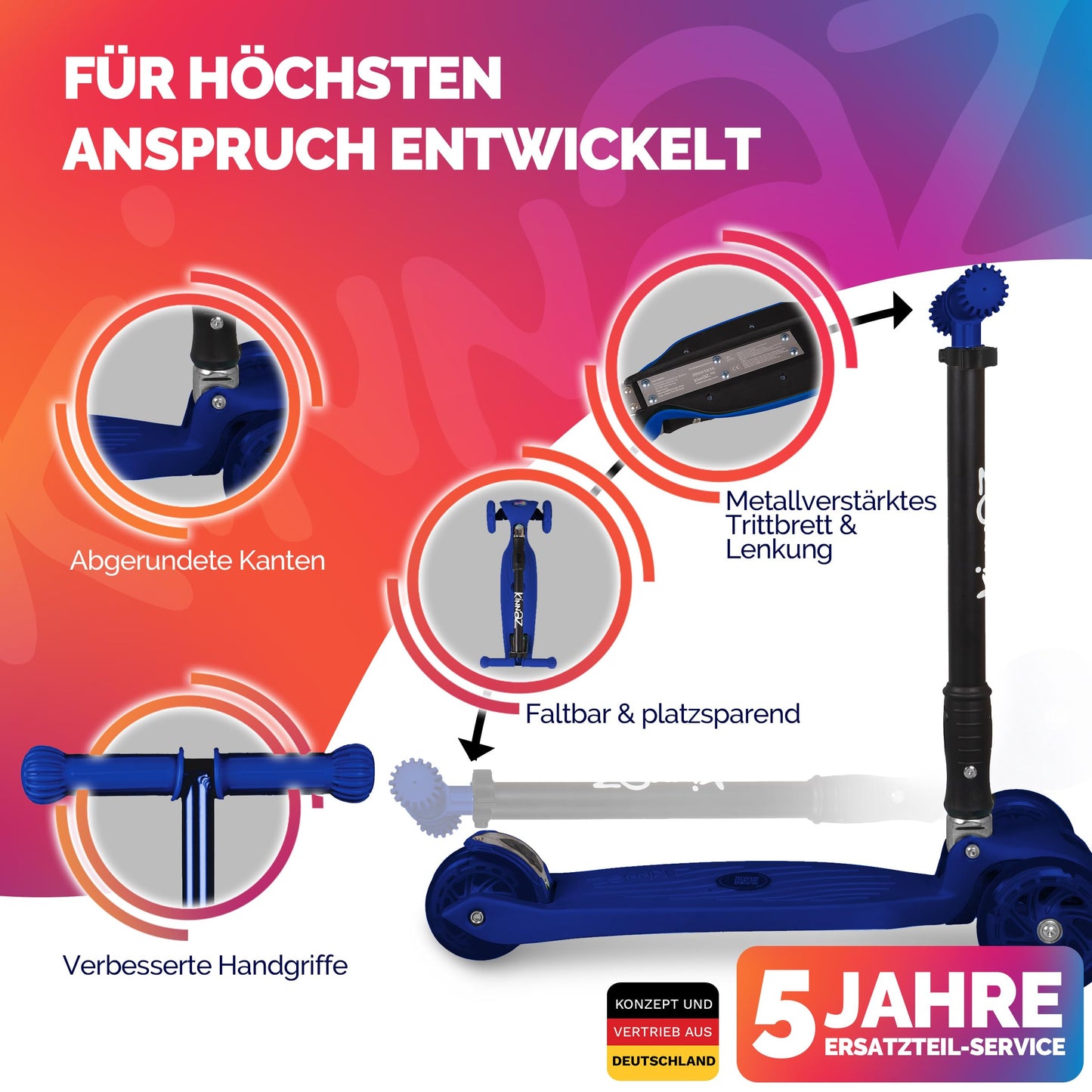 kinnaz Two, Dunkelblau, ab 5 - 12 Jahre, faltbar, einstellbar, LED Räder