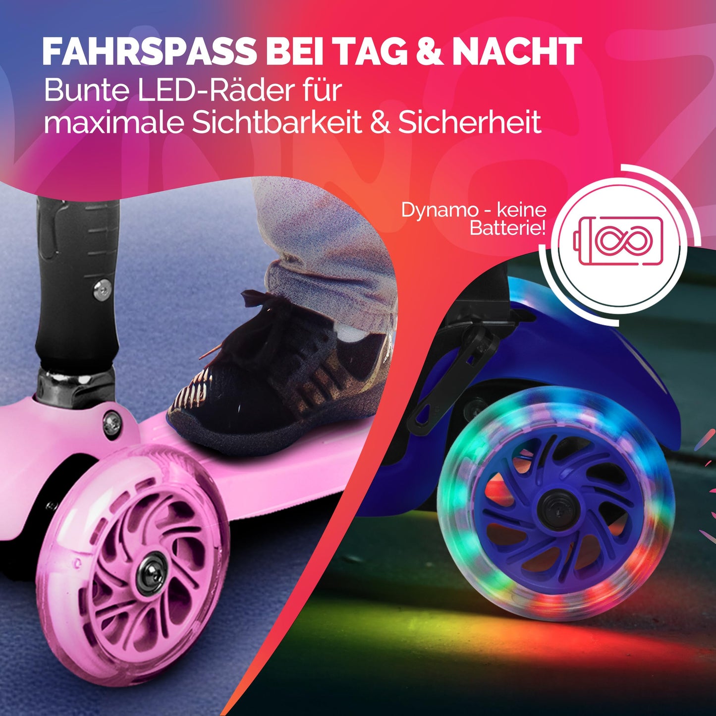 kinnaz Two, pink, ab 5 - 12 Jahre, faltbar, einstellbar, LED Räder