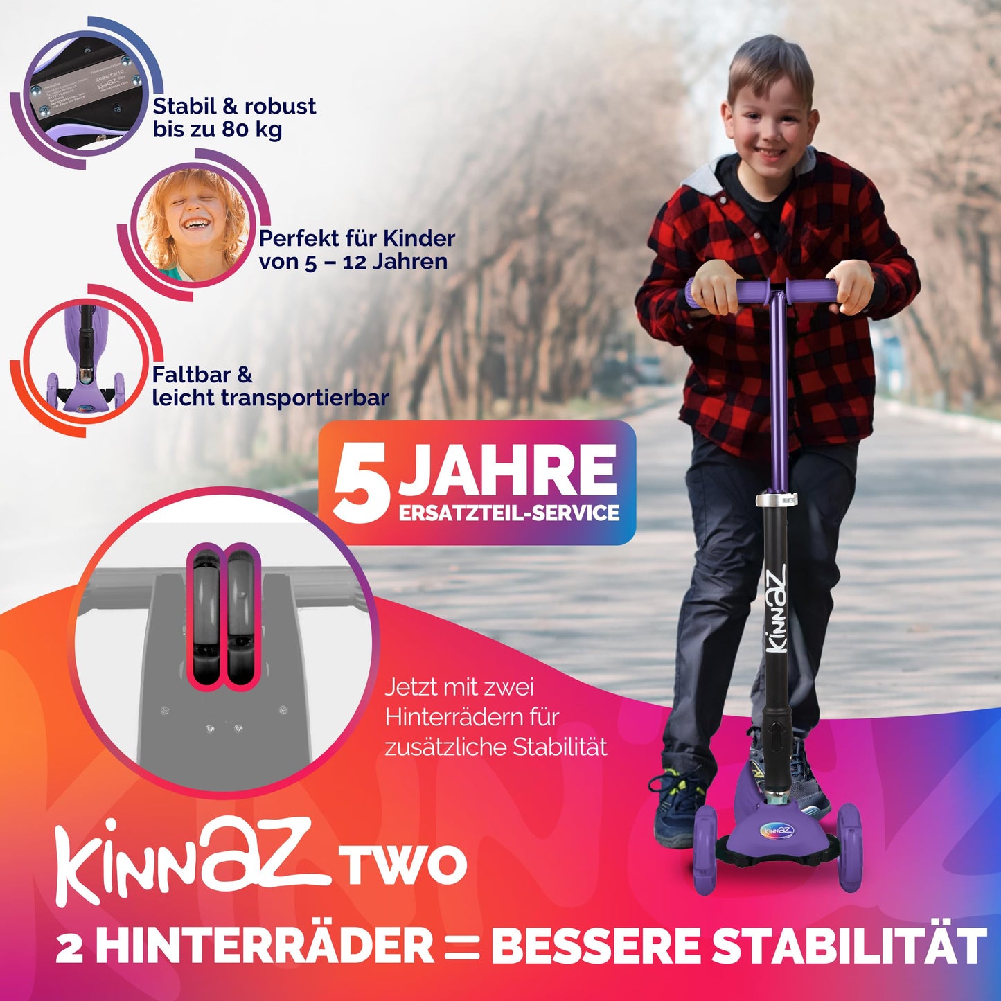 kinnaz Two, Lila, ab 5 - 12 Jahre, faltbar, einstellbar, LED Räder