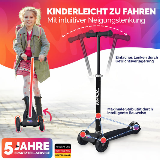 kinnaz Two, Schwarz, ab 5 - 12 Jahre, faltbar, einstellbar, LED Räder