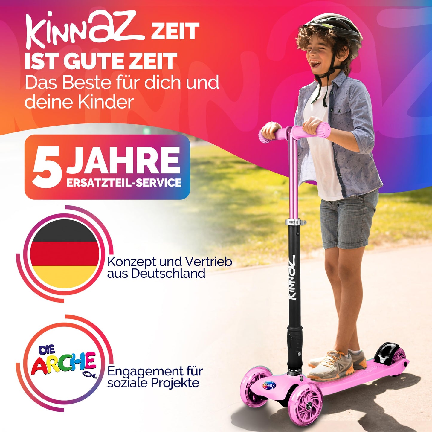 kinnaz Two, pink, ab 5 - 12 Jahre, faltbar, einstellbar, LED Räder