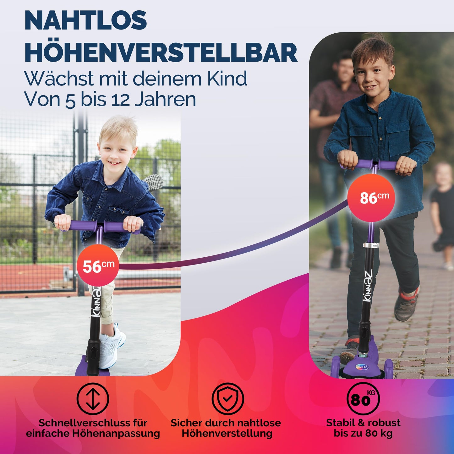 kinnaz Two, Lila, ab 5 - 12 Jahre, faltbar, einstellbar, LED Räder