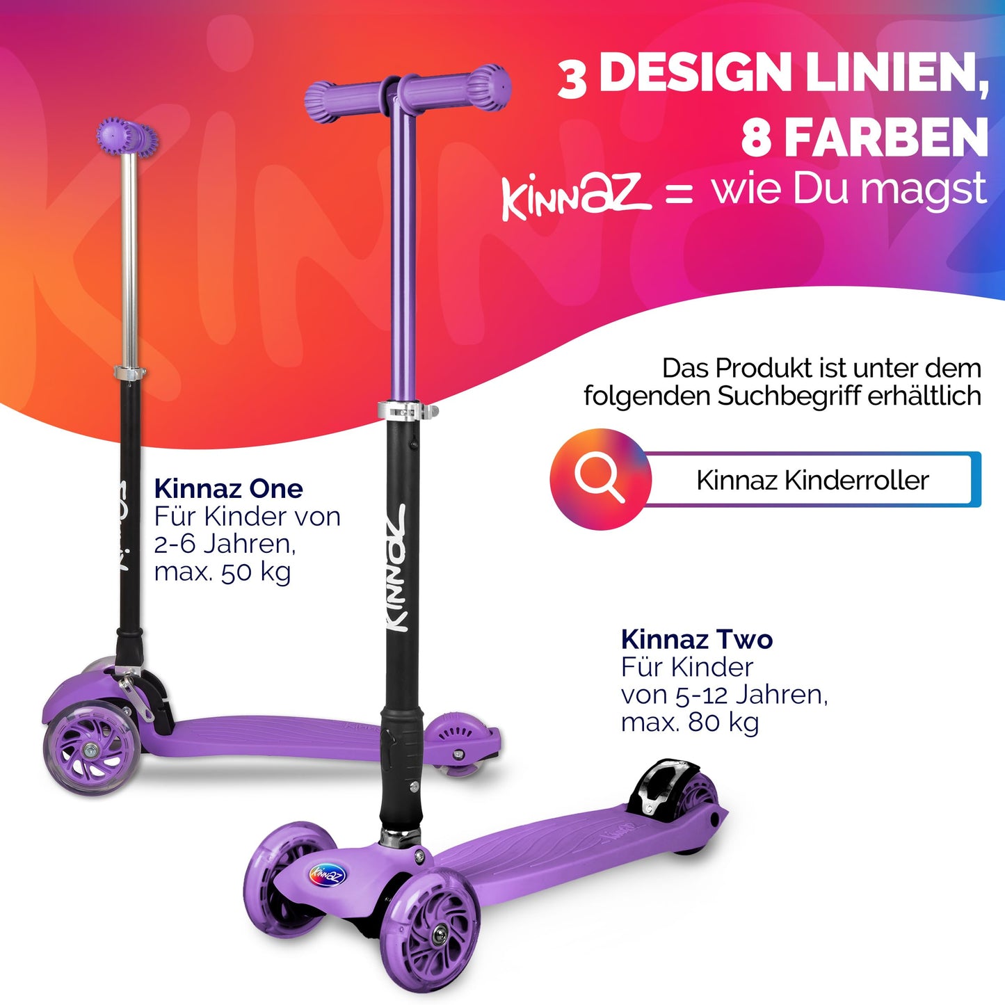kinnaz Two, Lila, ab 5 - 12 Jahre, faltbar, einstellbar, LED Räder
