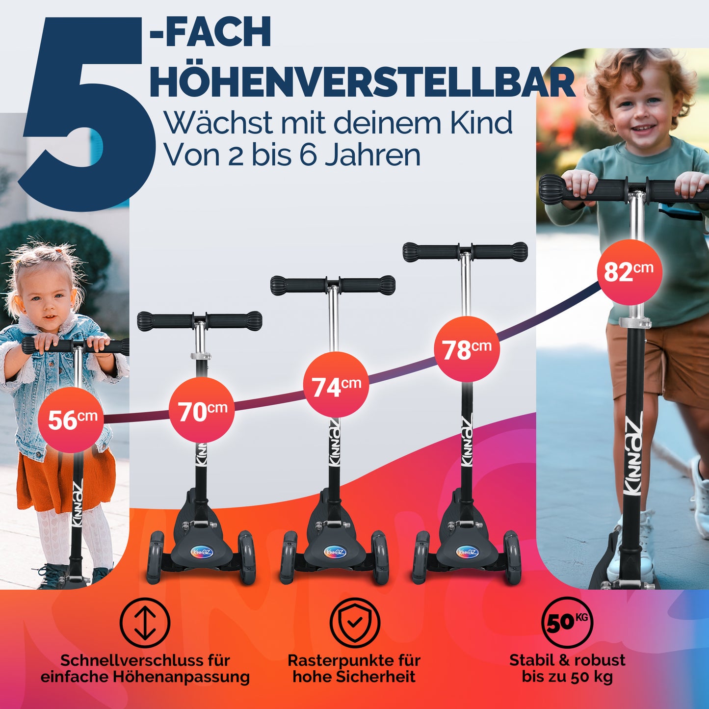 kinnaz ONE, 2 - 6 Jahre, Schwarz, LED Räder