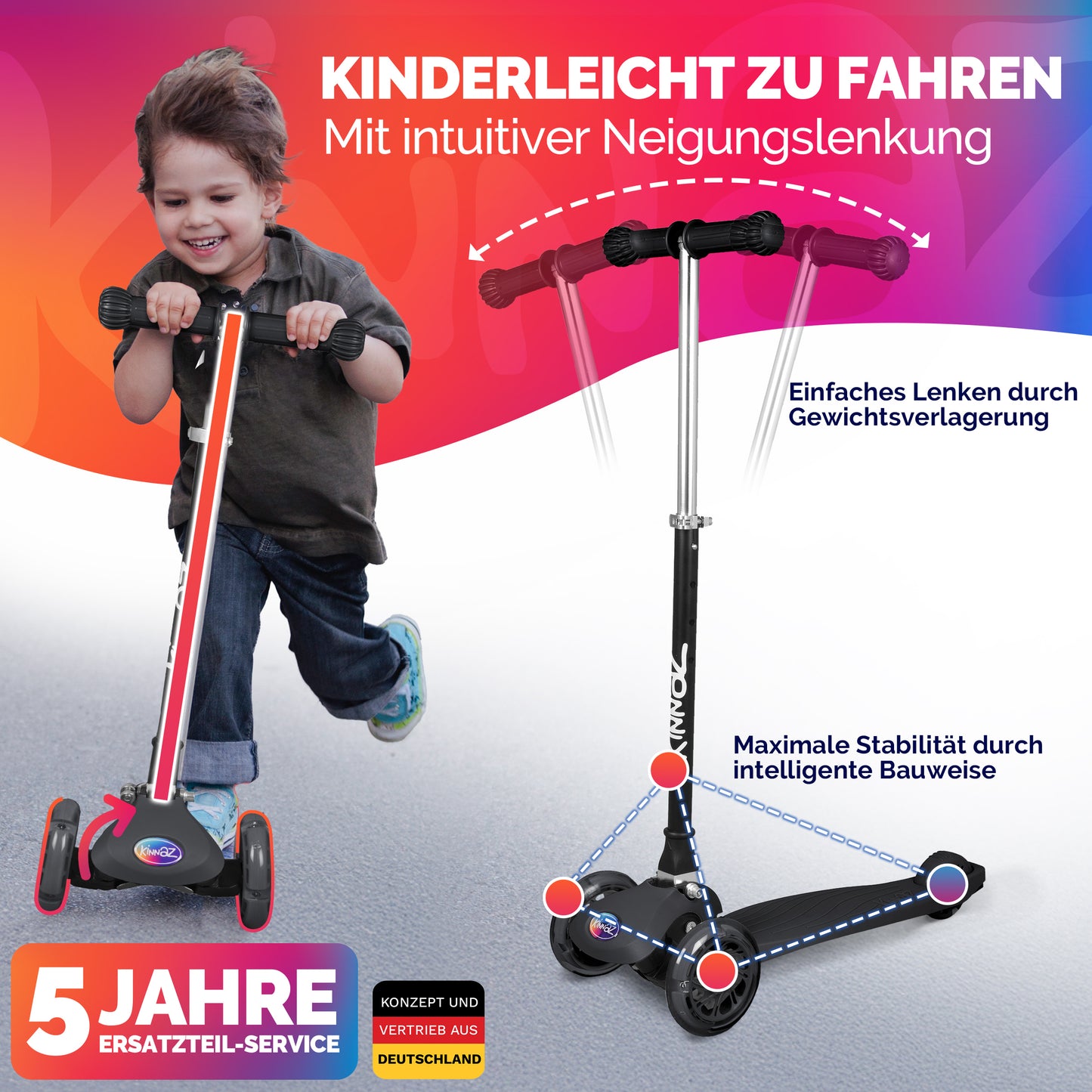 kinnaz ONE, 2 - 6 Jahre, Schwarz, LED Räder