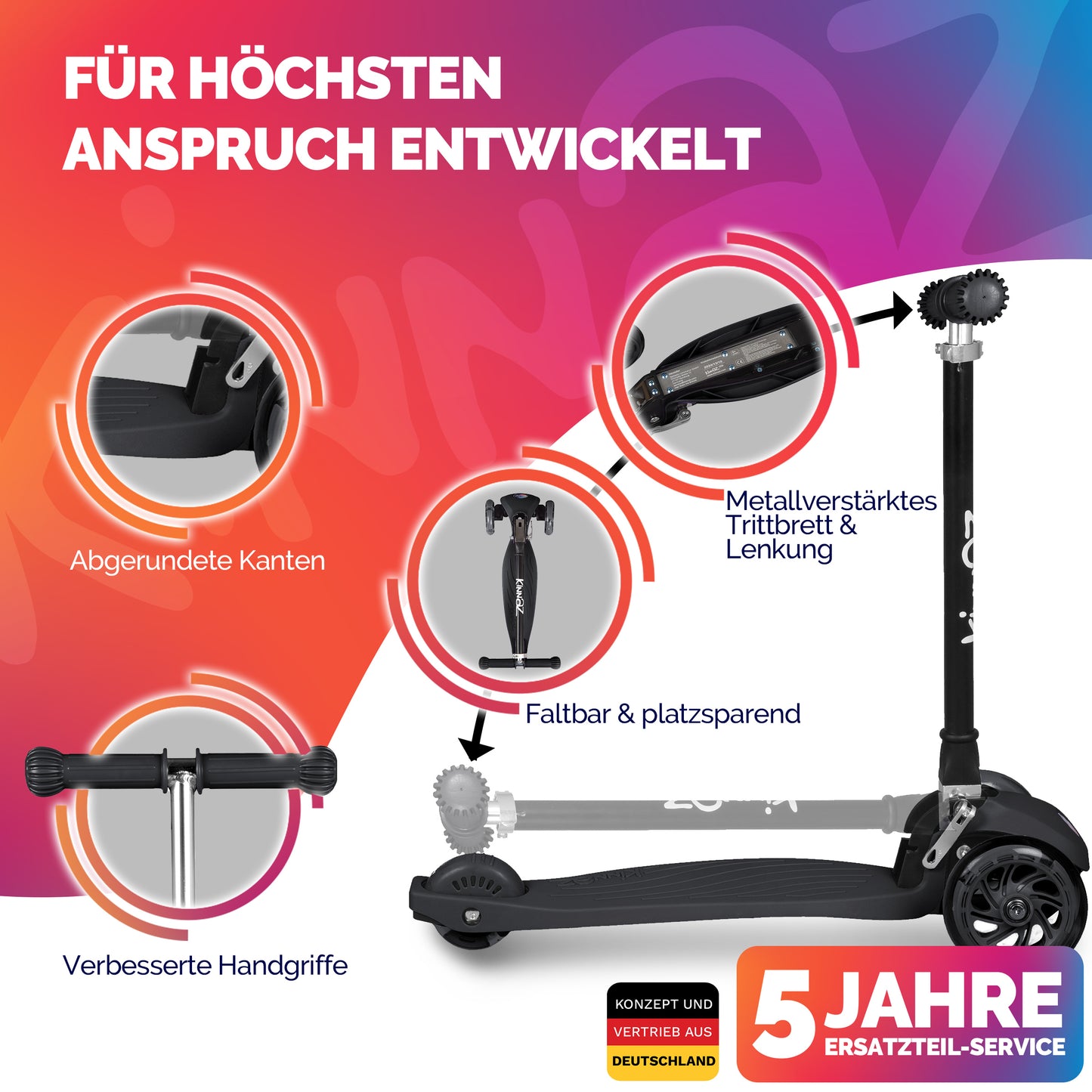 kinnaz ONE, 2 - 6 Jahre, Schwarz, LED Räder
