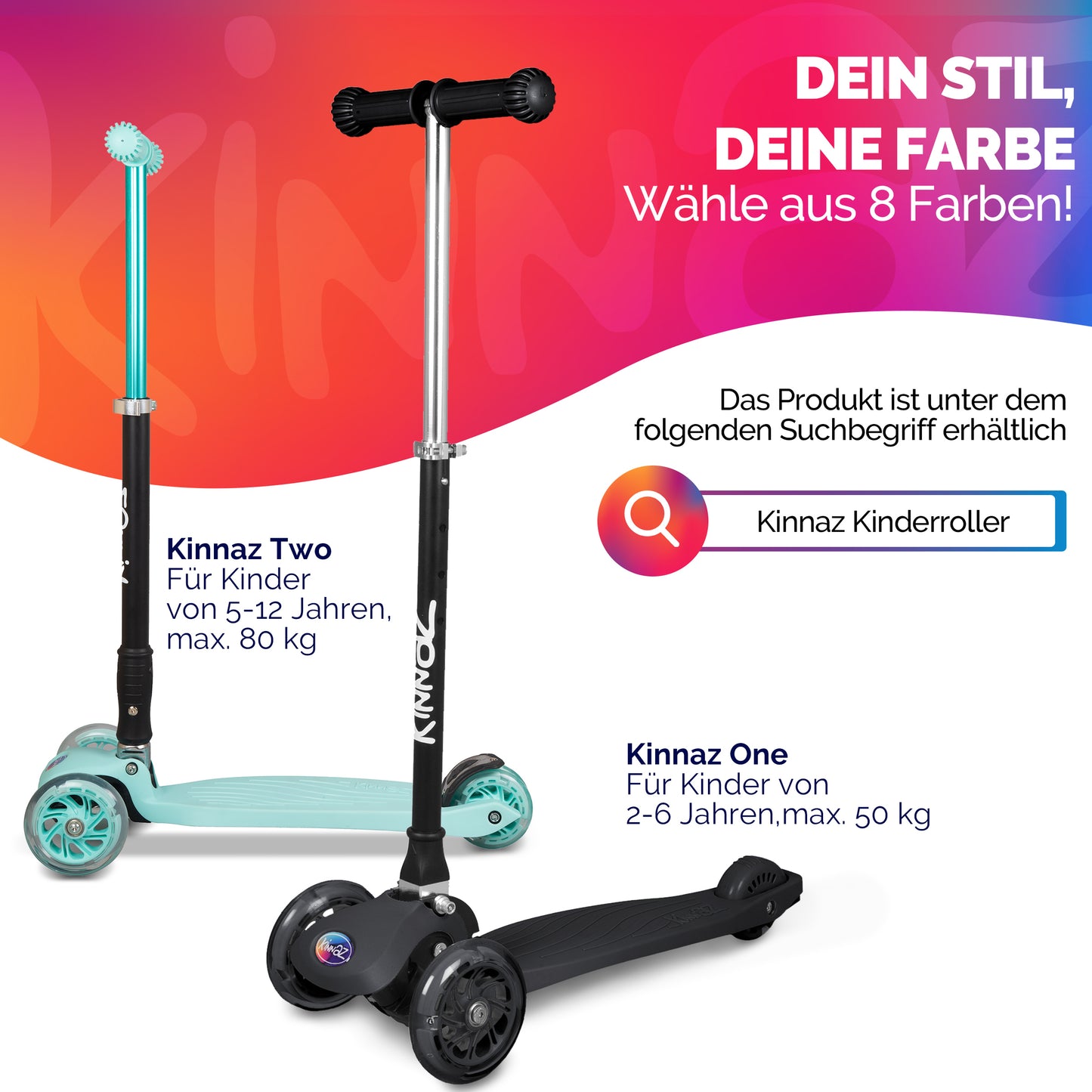 kinnaz ONE, 2 - 6 Jahre, Schwarz, LED Räder