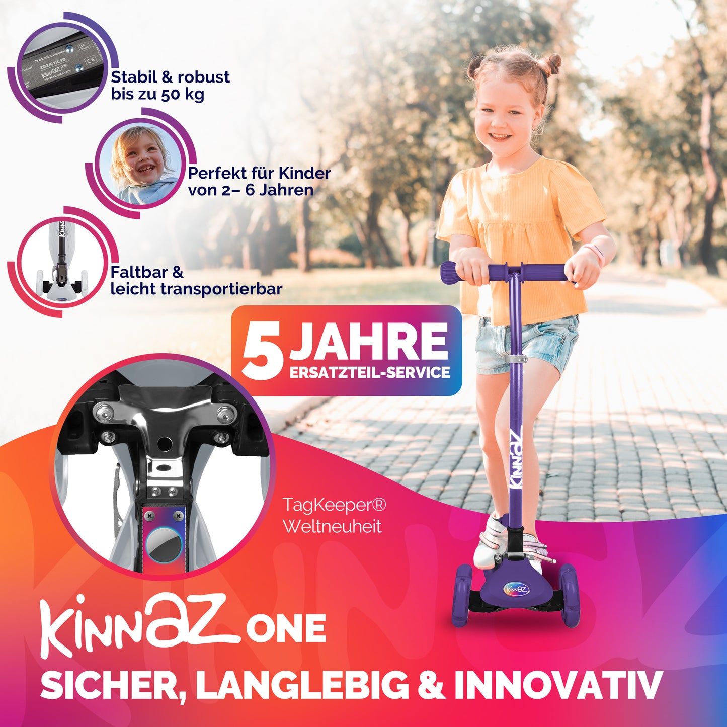 kinnaz ONE, 2 - 6 Jahre, Lila Deluxe, LED Räder