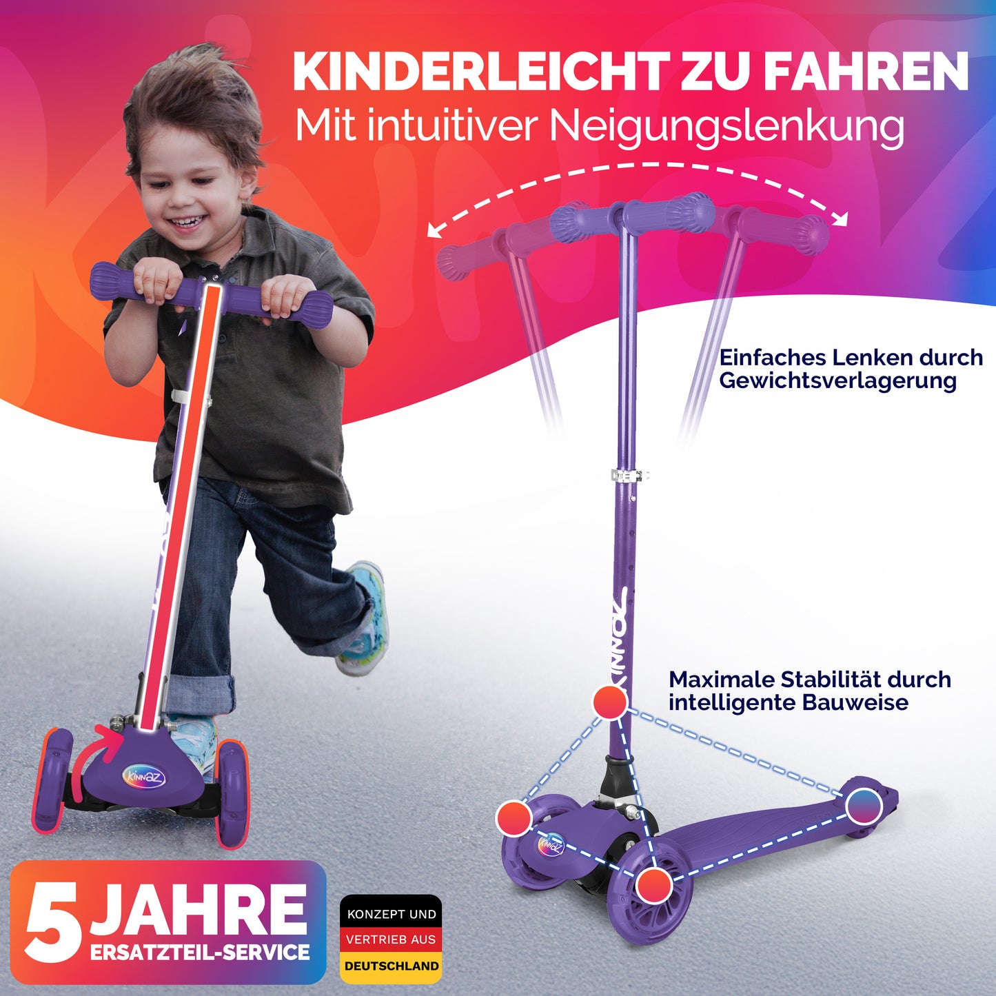kinnaz ONE, 2 - 6 Jahre, Lila Deluxe, LED Räder