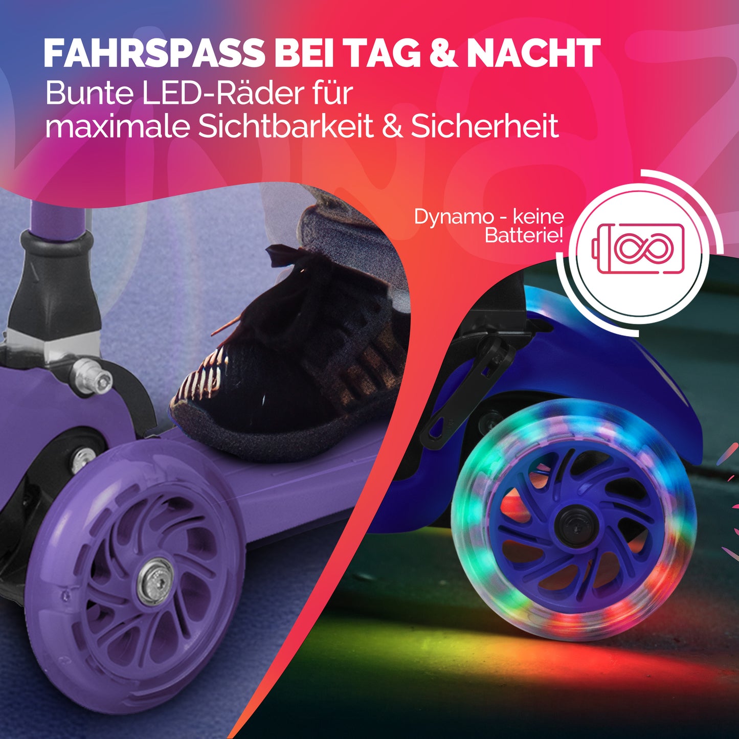 kinnaz ONE, 2 - 6 Jahre, Lila Deluxe, LED Räder