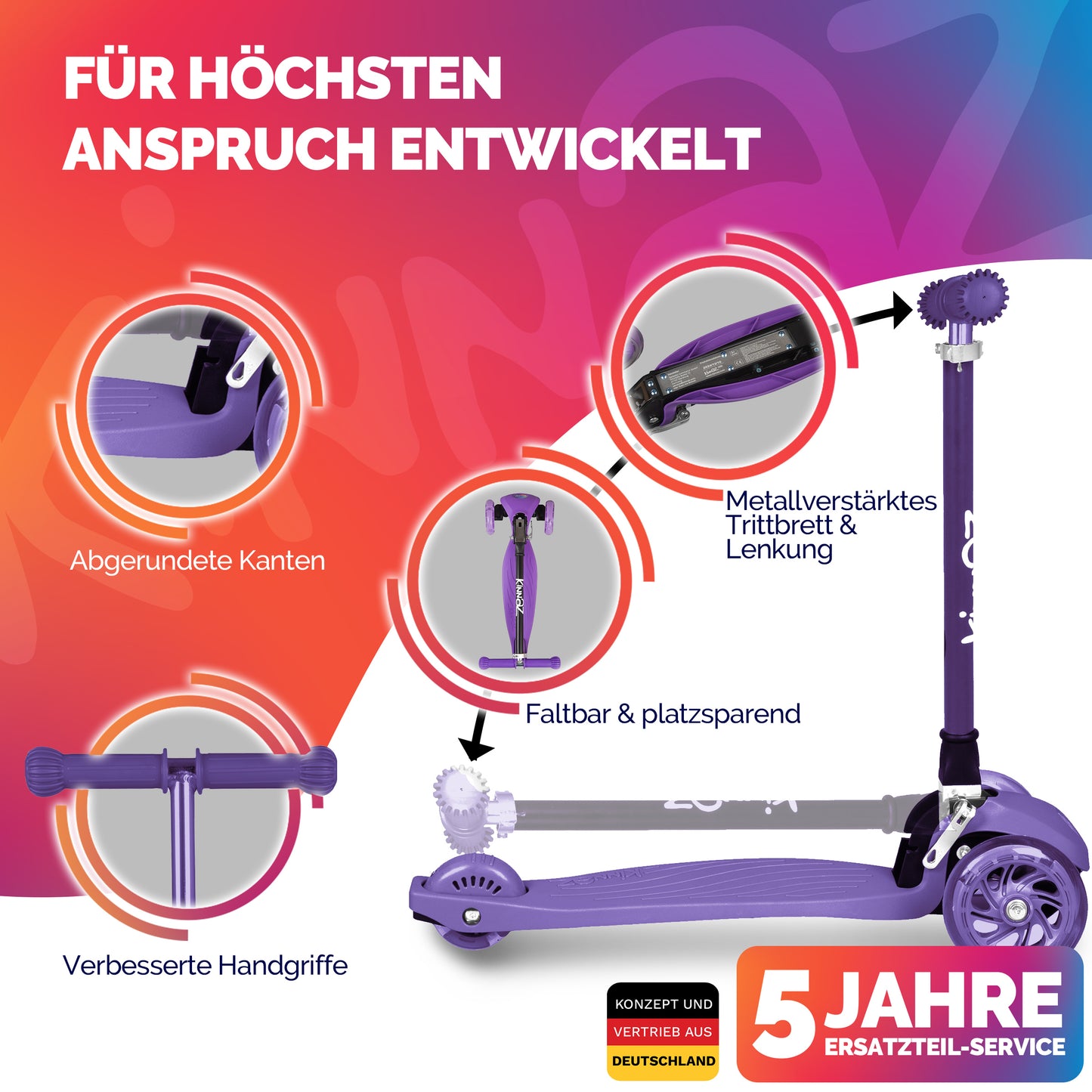 kinnaz ONE, 2 - 6 Jahre, Lila Deluxe, LED Räder