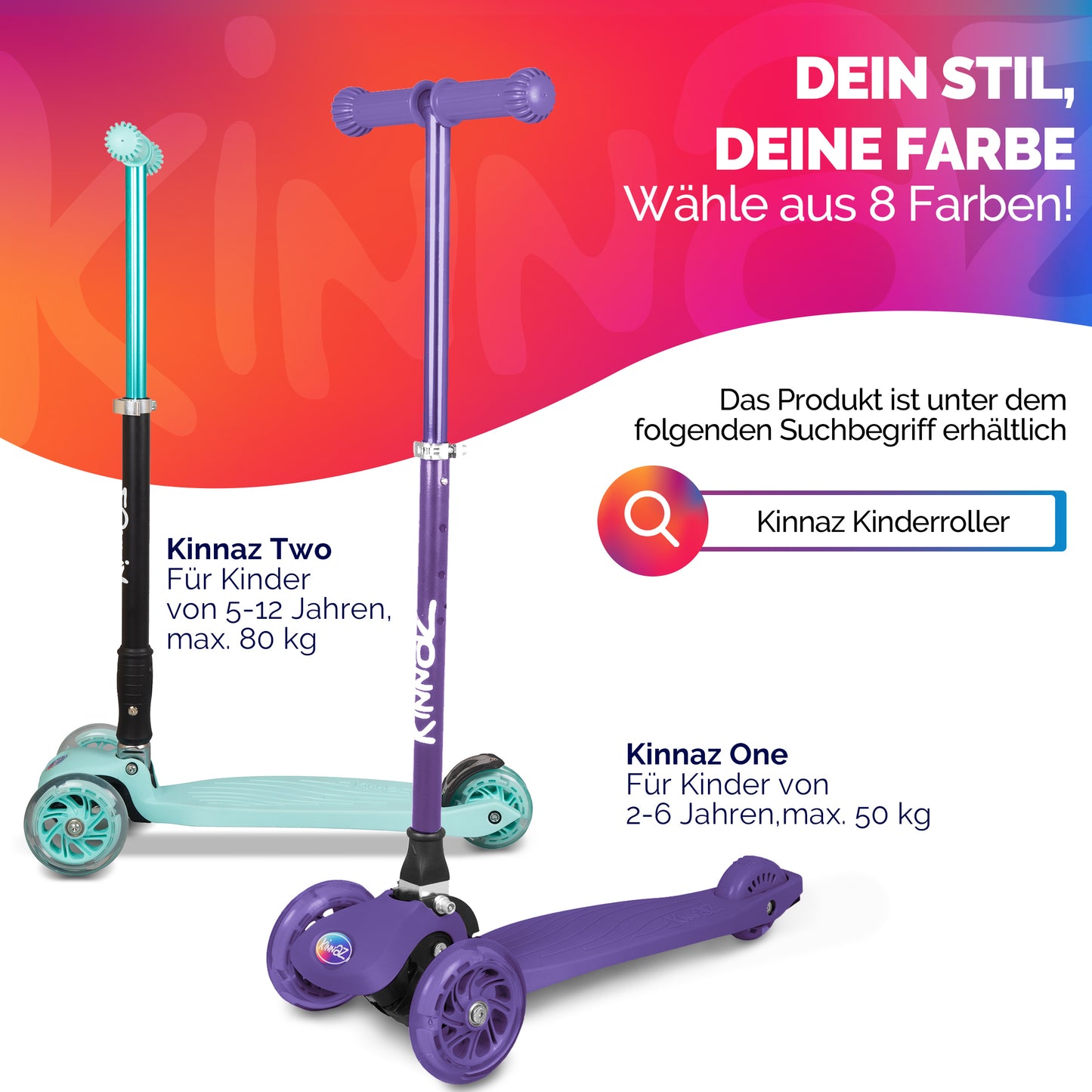 kinnaz ONE, 2 - 6 Jahre, Lila Deluxe, LED Räder