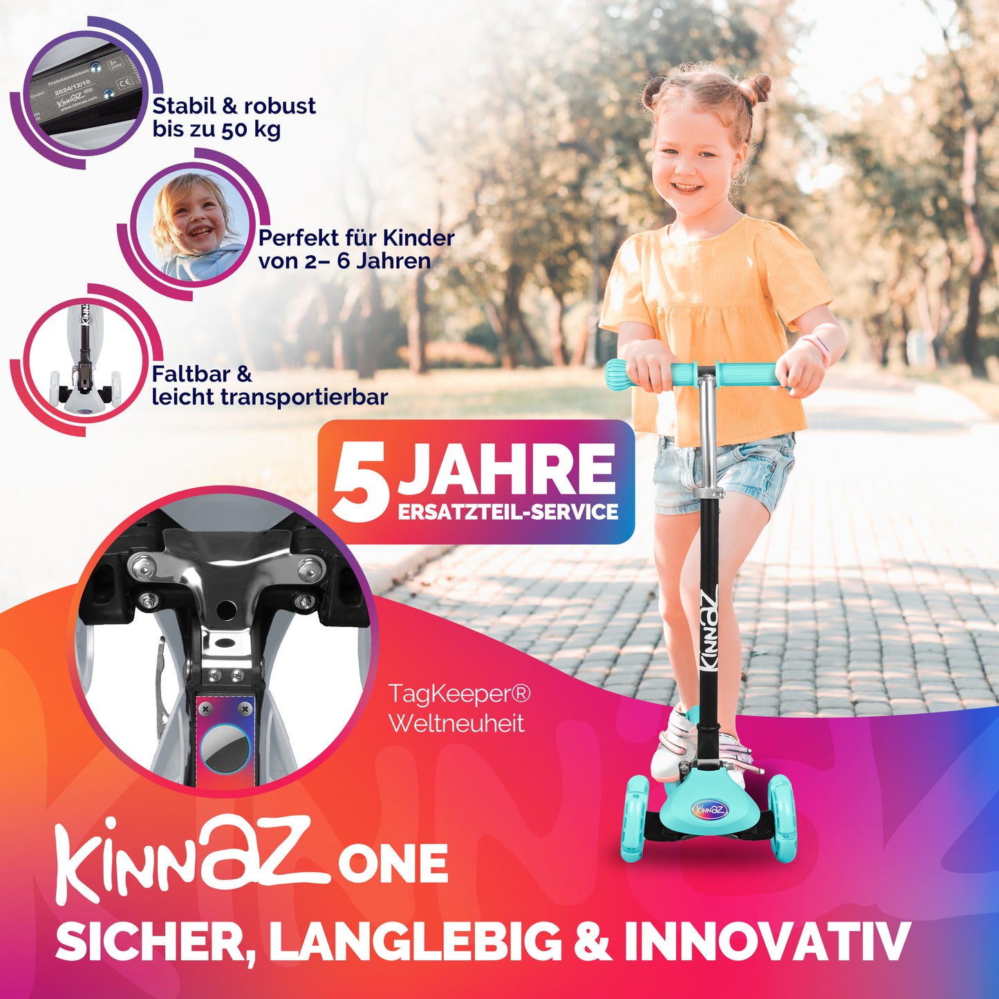 kinnaz ONE, 2 - 6 Jahre, Mint, LED Räder
