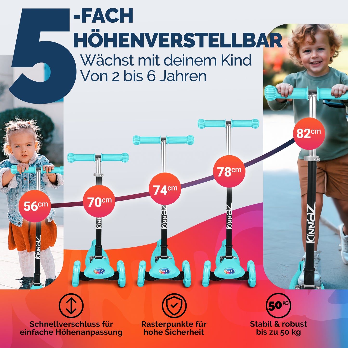 kinnaz ONE, 2 - 6 Jahre, Mint, LED Räder