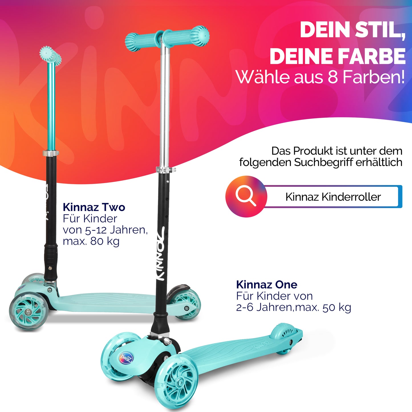 kinnaz ONE, 2 - 6 Jahre, Mint, LED Räder