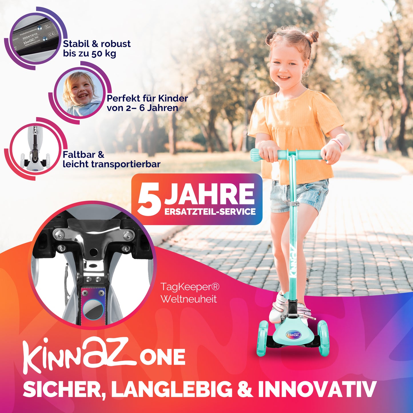kinnaz ONE, 2 - 6 Jahre, Mint Deluxe, LED Räder