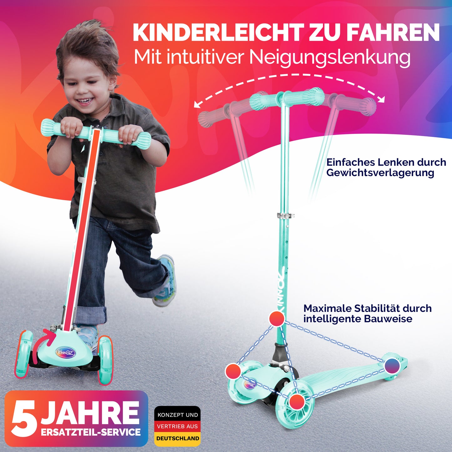 kinnaz ONE, 2 - 6 Jahre, Mint Deluxe, LED Räder
