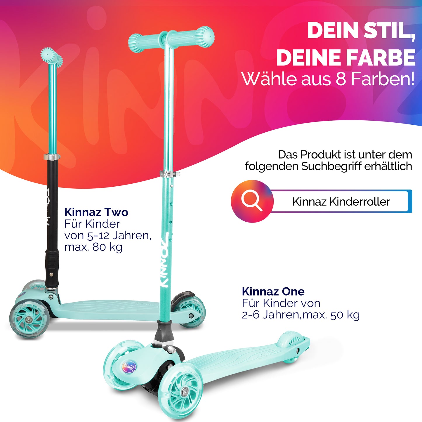 kinnaz ONE, 2 - 6 Jahre, Mint Deluxe, LED Räder
