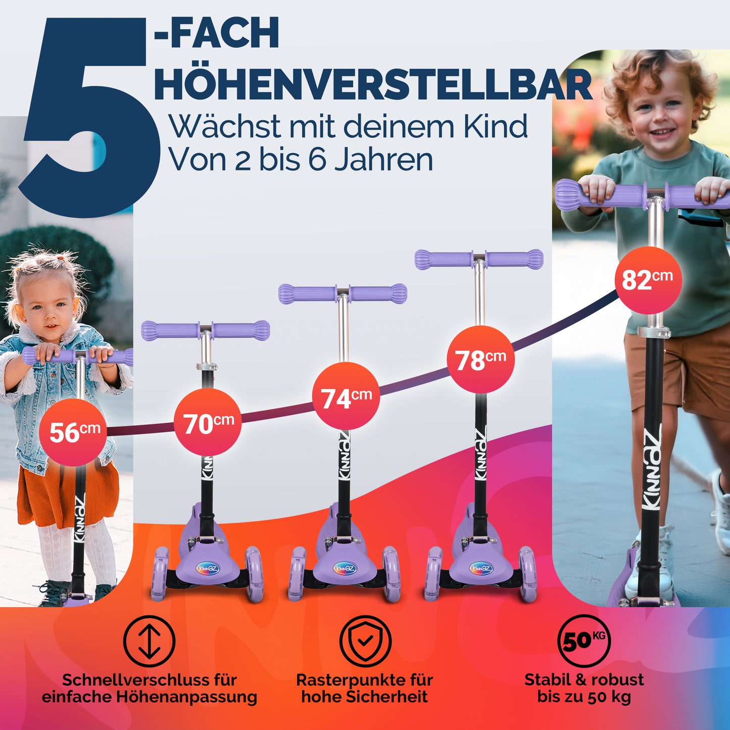 kinnaz ONE, 2 - 6 Jahre, Lila, LED Räder