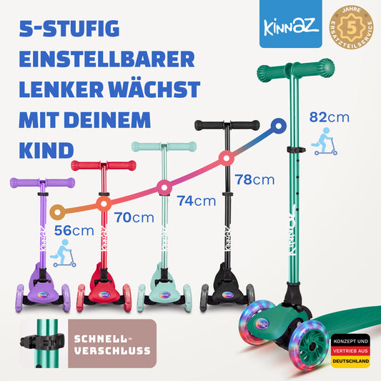 kinnaz ONE, 2 - 6 Jahre, Grün mit schwarzen Applikationen, LED Räder