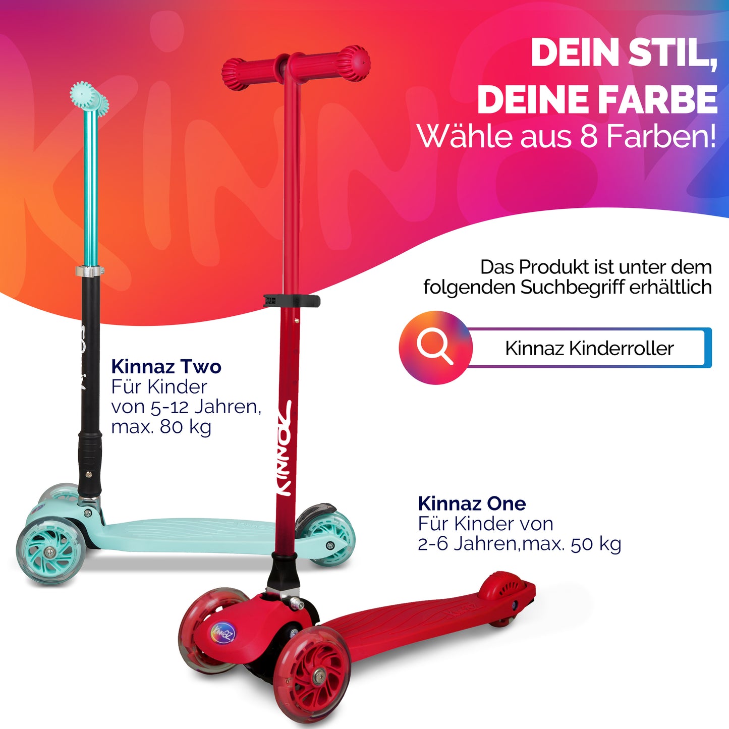 kinnaz ONE, 2 - 6 Jahre, Rot mit schwarzen Applikationen, LED Räder