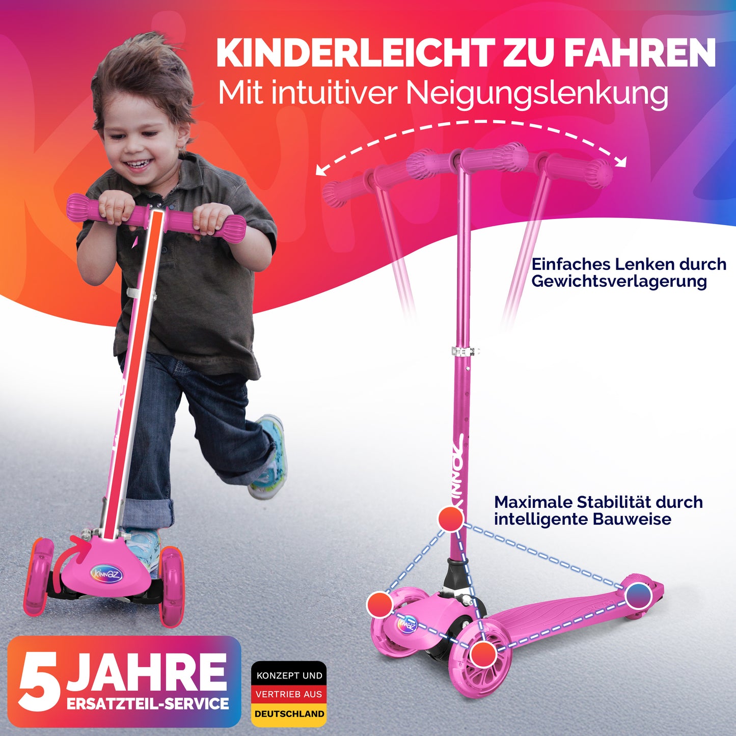 kinnaz ONE, 2 - 6 Jahre, Pink Deluxe, LED Räder