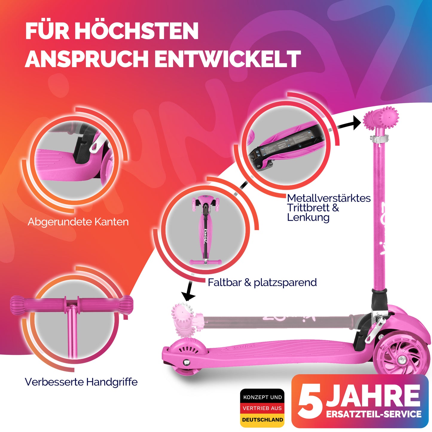 kinnaz ONE, 2 - 6 Jahre, Pink Deluxe, LED Räder