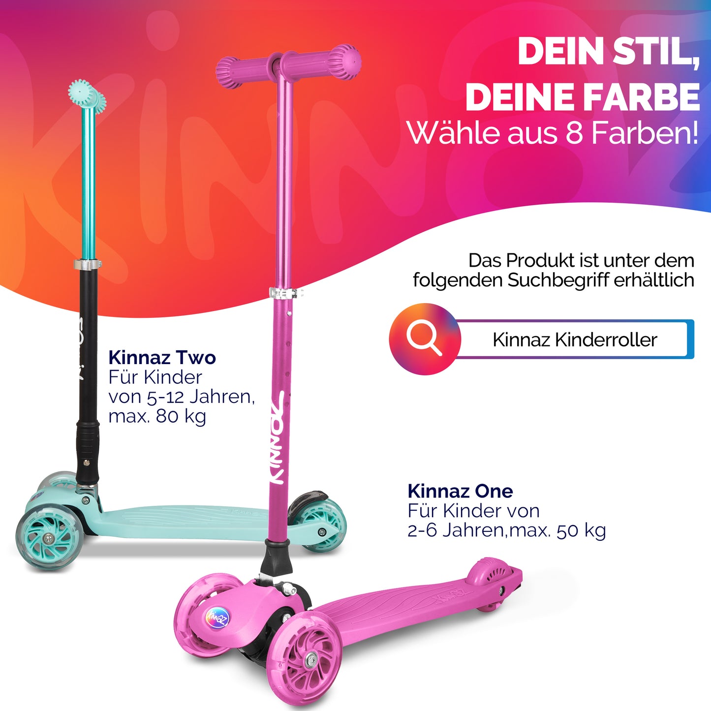 kinnaz ONE, 2 - 6 Jahre, Pink Deluxe, LED Räder