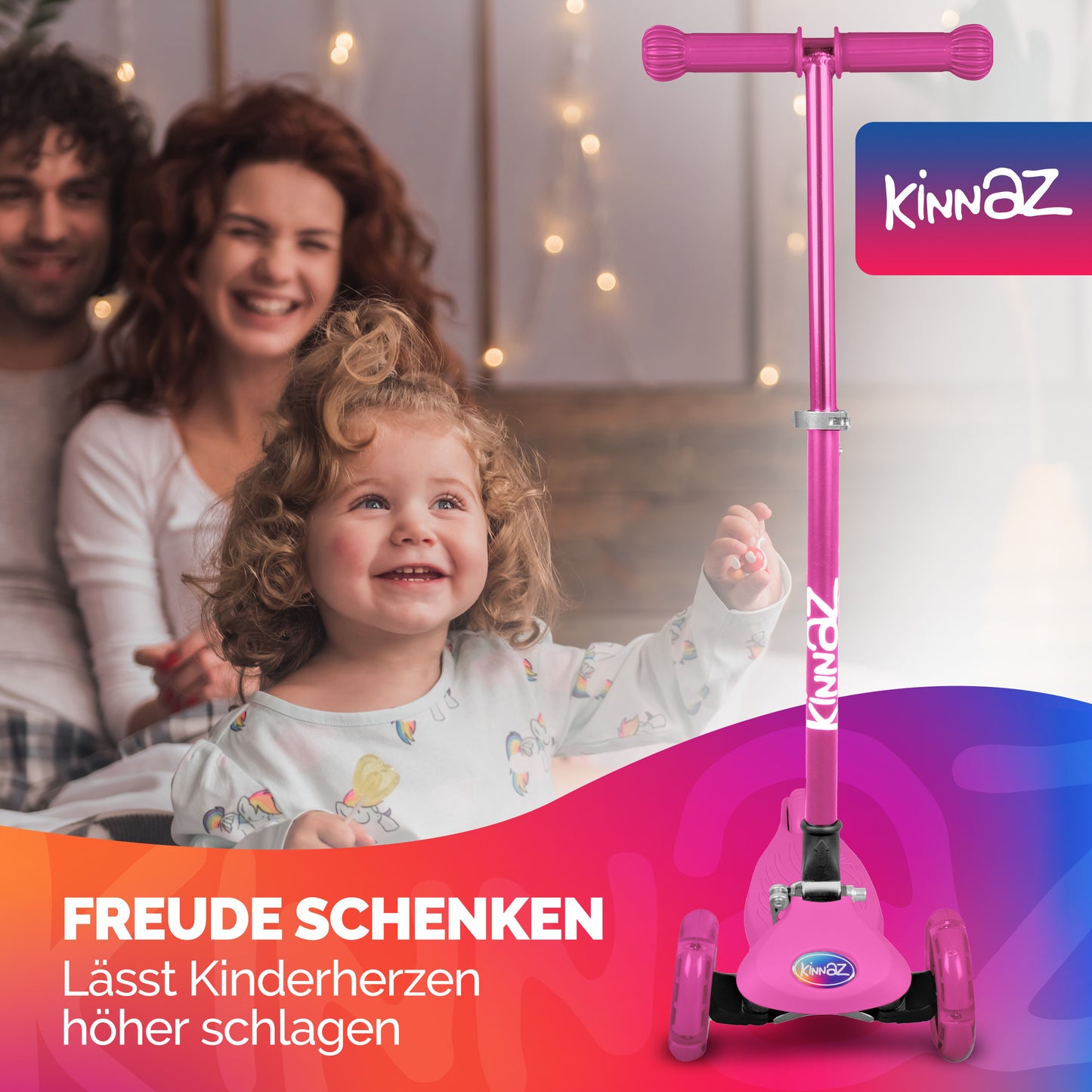 kinnaz ONE, 2 - 6 Jahre, Pink Deluxe, LED Räder