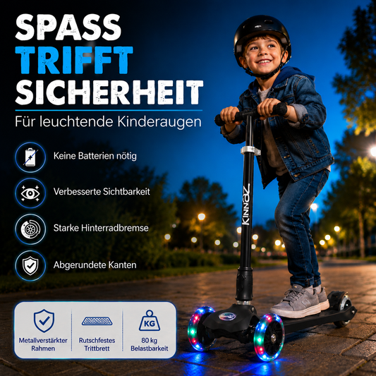 kinnaz Two, Schwarz, ab 5 - 12 Jahre, faltbar, einstellbar, LED Räder