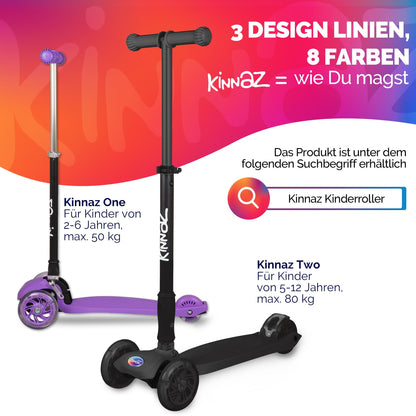 kinnaz Two, Schwarz Blackline, ab 5 - 12 Jahre, faltbar, einstellbar, LED Räder