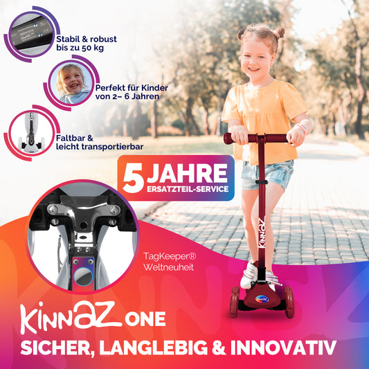 kinnaz ONE, 2 - 6 Jahre, Bordeaux mit schwarzen Applikationen, LED Räder