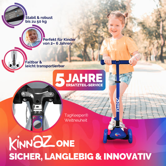 kinnaz ONE, 2 - 6 Jahre, Dunkelblau mit schwarzen Applikationen, LED Räder