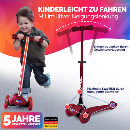 kinnaz ONE, 2 - 6 Jahre, Bordeaux mit schwarzen Applikationen, LED Räder