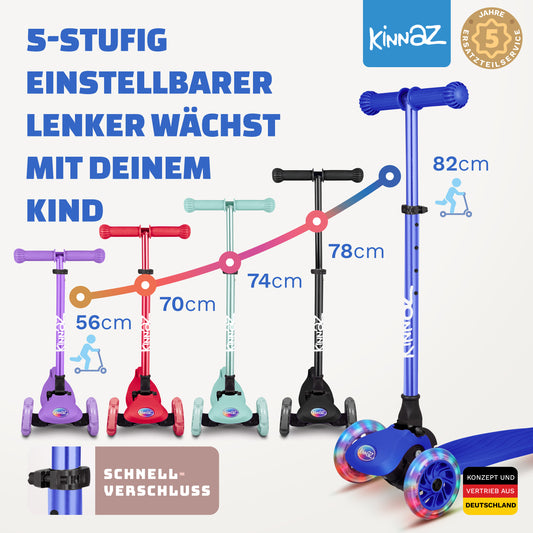 kinnaz ONE, 2 - 6 Jahre, Dunkelblau mit schwarzen Applikationen, LED Räder
