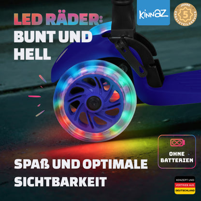 kinnaz ONE, 2 - 6 Jahre, Dunkelblau mit schwarzen Applikationen, LED Räder