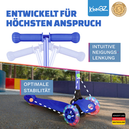 kinnaz ONE, 2 - 6 Jahre, Dunkelblau mit schwarzen Applikationen, LED Räder