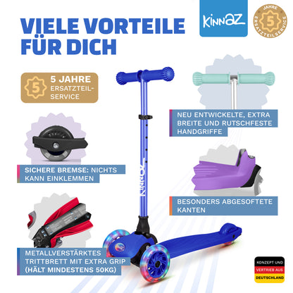 kinnaz ONE, 2 - 6 Jahre, Dunkelblau mit schwarzen Applikationen, LED Räder