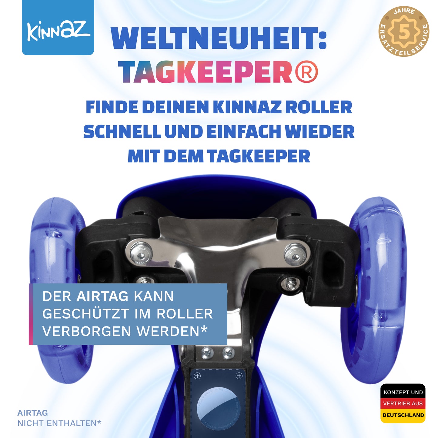 kinnaz ONE, 2 - 6 Jahre, Dunkelblau mit schwarzen Applikationen, LED Räder