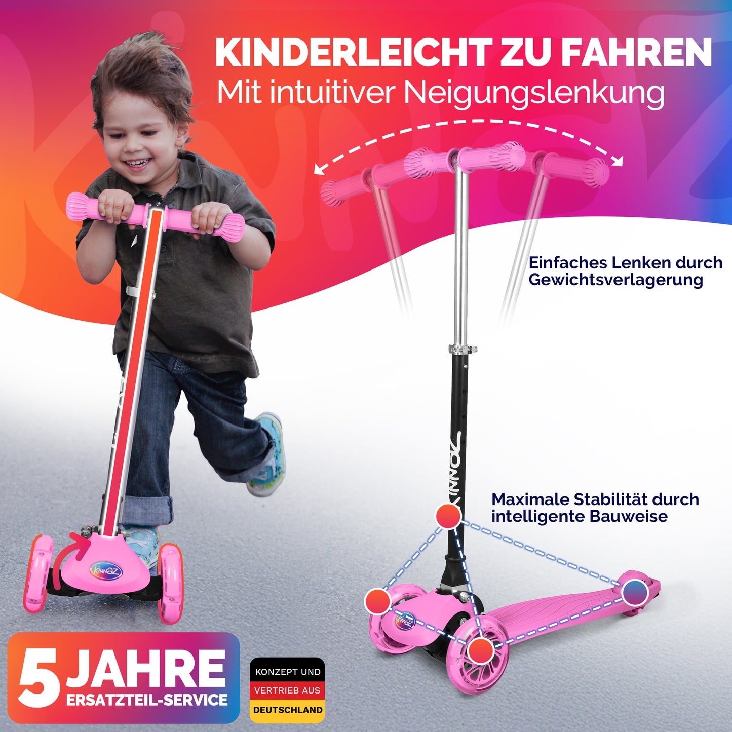 kinnaz ONE, 2 - 6 Jahre, Pink, LED Räder